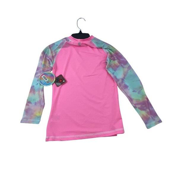 Suzzi Activewear Girls Tie-Dye Long Sleeve Rash Guard Swim Shirt L Pink UPF 50+ - Picture 2 of 9